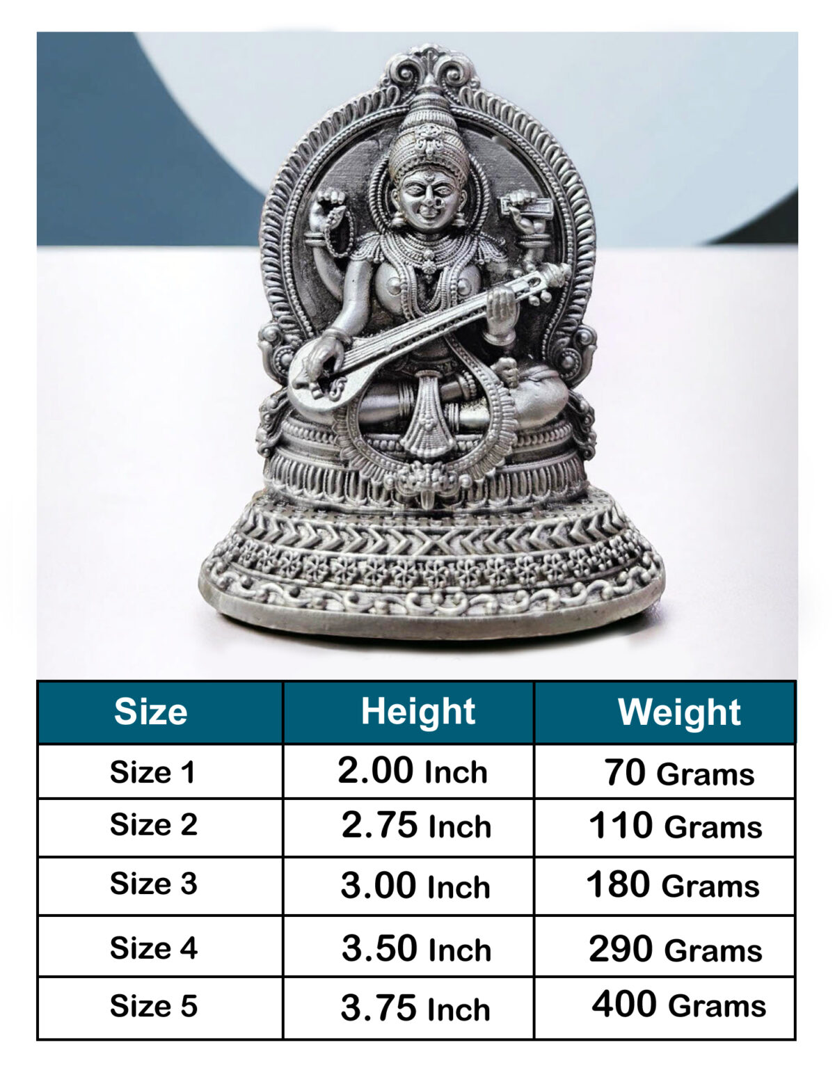 Saraswati Idol In Pure 925 Silver - Image 3